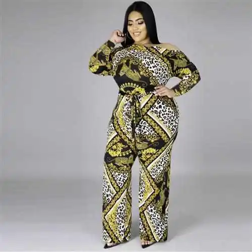 

plus Size Women's Casual Faion Digital Patterned Pants Jumpsuit Comfortable Cotton Seven Sve Inner Wear Universal Fit