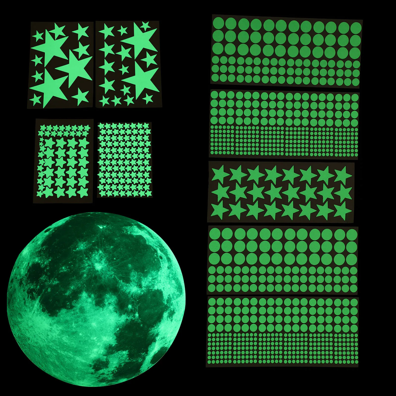 

1 Set Luminous Wall Stickers Premium Pvc Glowing Moon Stars Pattern For Kids Room Ceiling Decor Night Light Wall Decals Home