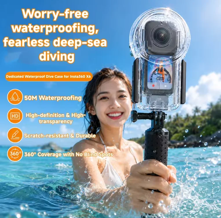 50M Waterproof Housing Case for Insta360 X6 Panoramic Camera Invisible Diving Shell Underwater Anti-scratch Surfing Accessories