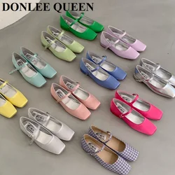 2024 New Spring Summer Shoes Women Flat Heels Square Toe Mary Jane Ballet Flats Rainbow Candy Color Ballerina Soft Casual Loafer