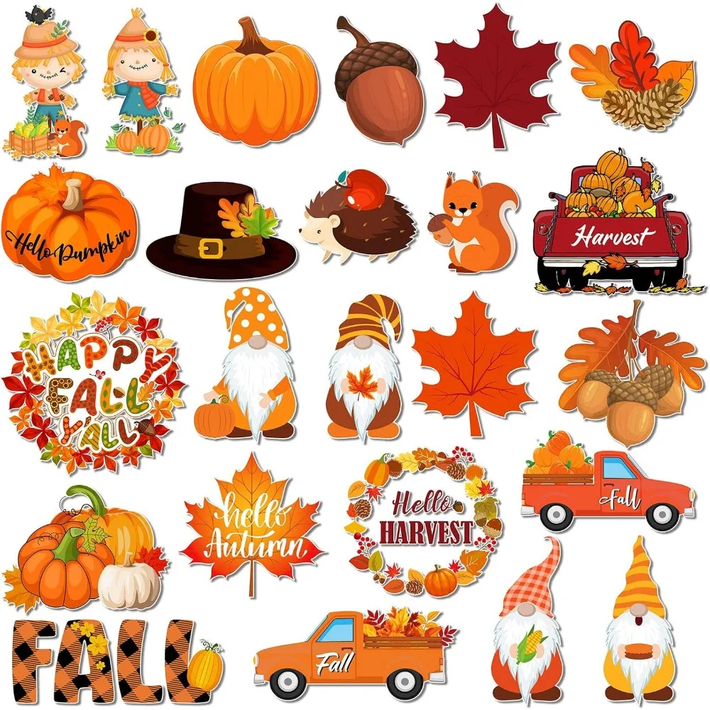 24 pieces of autumn magnets, pumpkin autumn refrigerator stickers, leaf acorns, outdoor refrigerator iron door PVC magnets