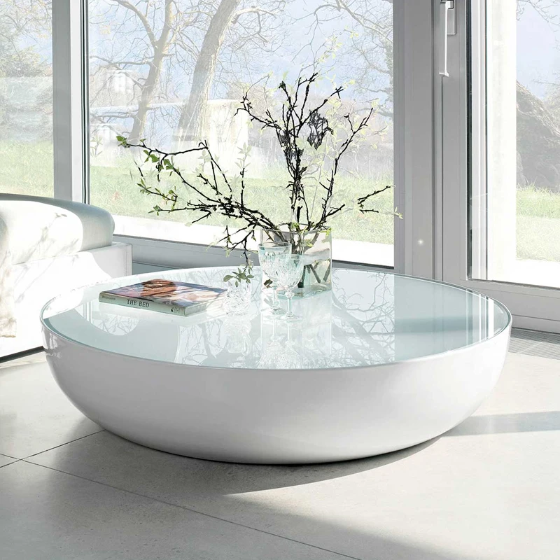 Designer Italian very simple rock board tea table living room simple modern tempered glass light luxury senior round tea table