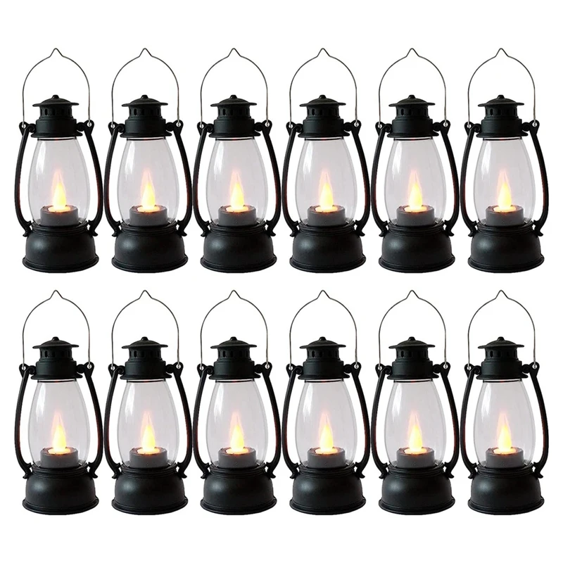 Small Hanging Lanterns Mini Lantern For Indoors 12Pcs With Flicker Candles For Home Decor Copper