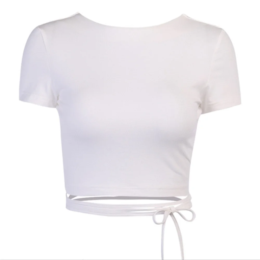 

New Sexy Crop Top Female Solid Bandage Short Sleeve T-Shirt For Women Summer High Waist Slim Femme Dropship