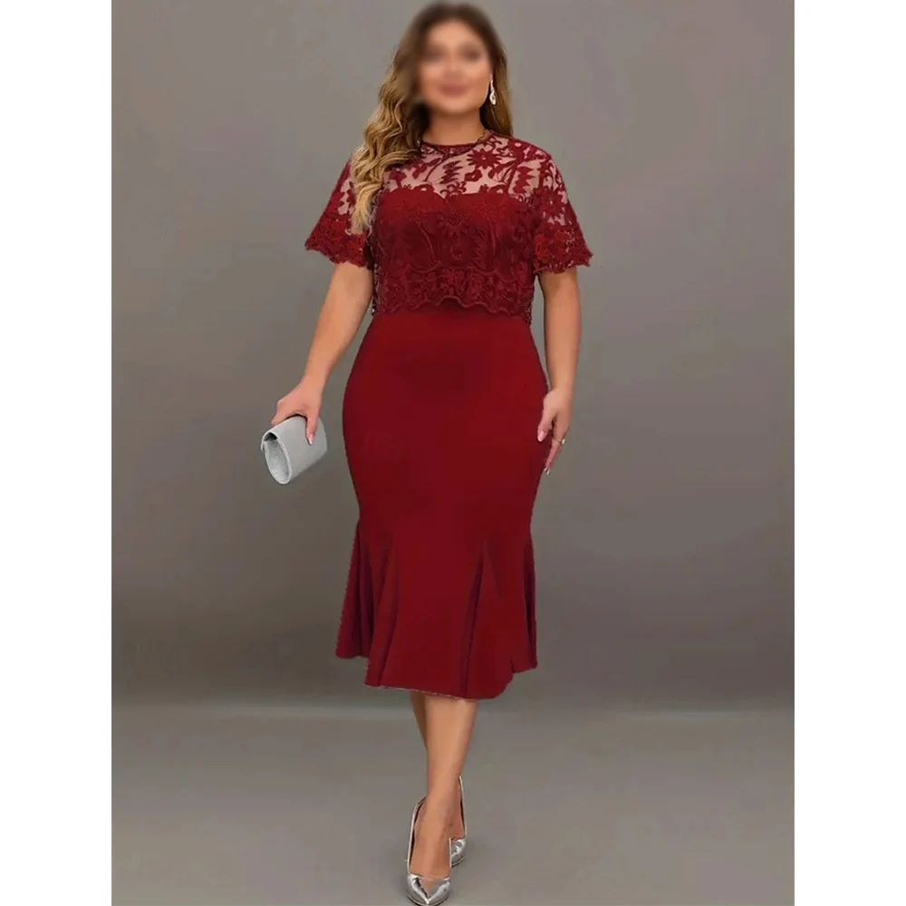 Customized Elegant Mother of the Bride Dresses Lace O-Neck Short Sleeve Tea-Length Mermaid Wedding Guest Party Groom Dress 2025