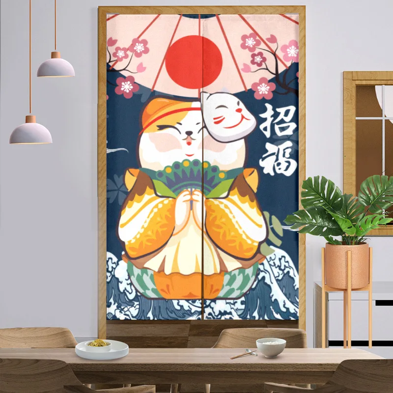 Japanese Style Beckoning Cat Blocking Door Curtain Half Curtain Home Partition Curtains