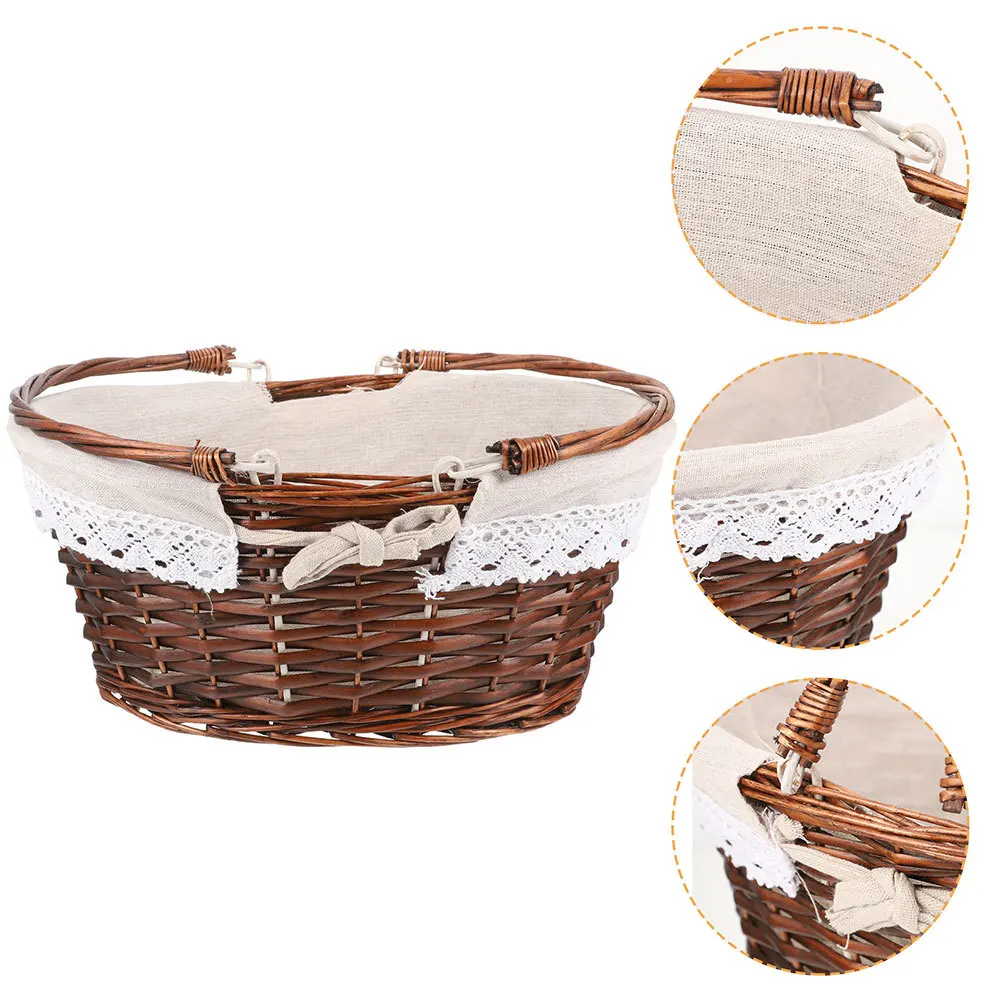 

Portable Woven Picnic Basket Fruits Storage Wicker Organizer for Living Room Bedroom Family Gatherings Woven Basket