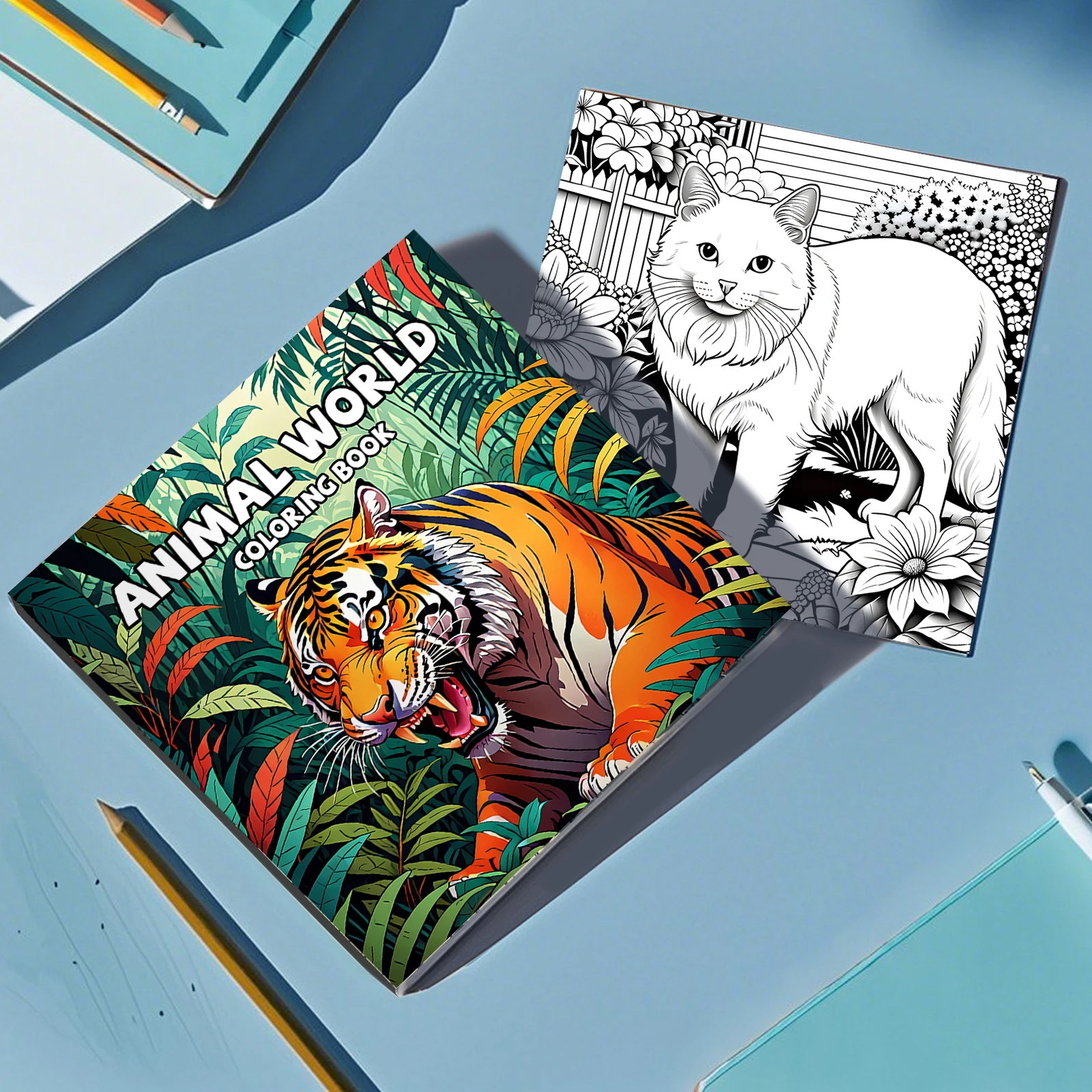 Animal World Coloring Book for Adults - Therapeutic Art Therapy Featuring Cute Tiger and Cat Patterns Book For Adults And Teens image 3