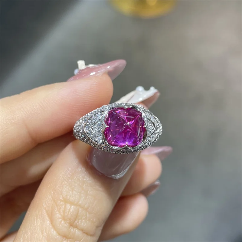 

ZFSILVER, серебро 925 пробы, роскошное модное кольцо 8x8 с культивированным драгоценным камнем, розовое кольцо с башней для очаровательных женщин, ювелирные изделия для свадебной вечеринки, подарок R3-0573