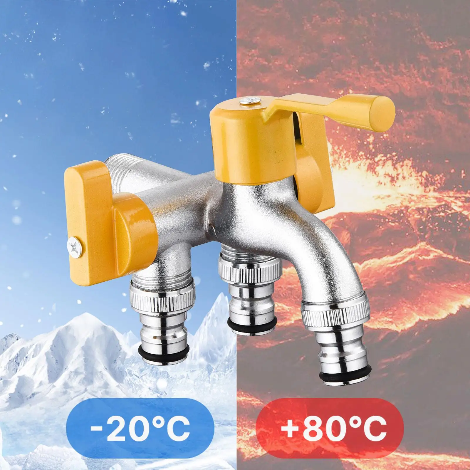 Three Way Outdoor Faucet Brass Water Tap Hose Connector for Garden Lawn Patio and Laundry Room Application