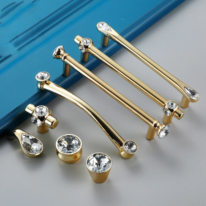 Crystal Gold Cabinet Knobs and Handles Gold Shoebox Closet Door Drawer Knobs Wardrobe Pulls Pullers with Screws Hardware