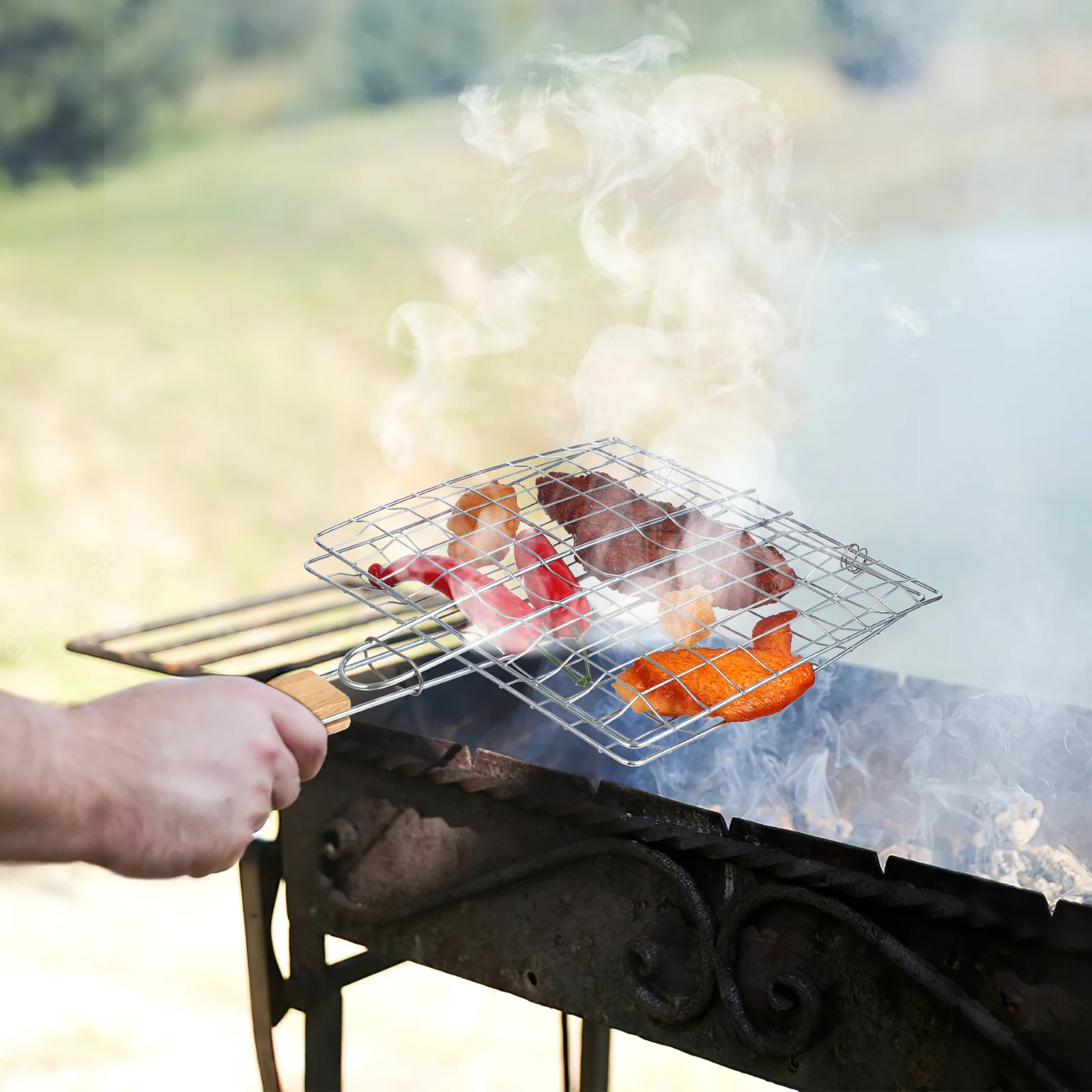 

2pcs Barbecue Grill Clamp Stainless Steel Durable Grilling Net For Outdoor Cooking Party Camping Fish Steak Bbq Mesh Tool