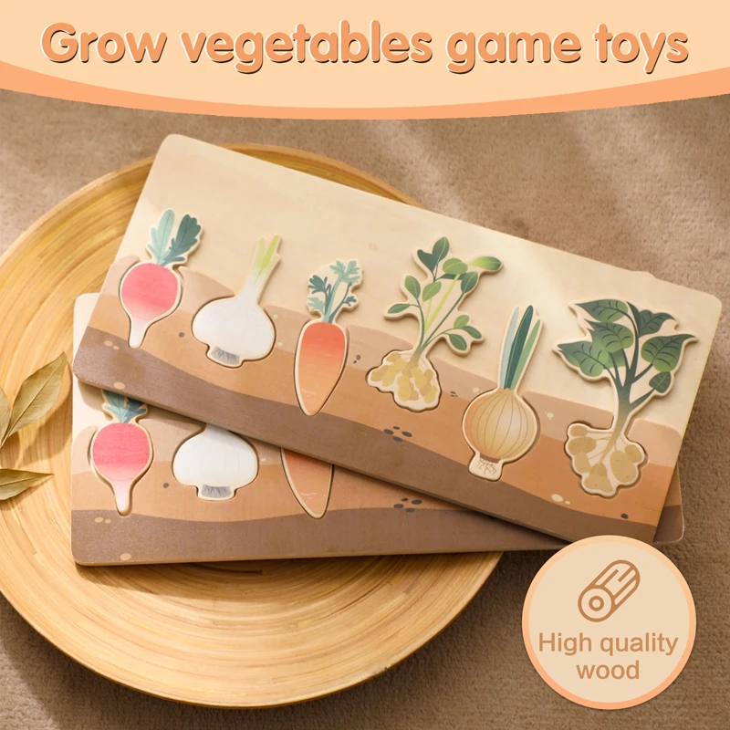 Baby Wooden Puzzle Montessori Puzzle Vegetable Matching Toys  Educational Toys Babies Learn Cognitive Toys  Cognition Wood Board