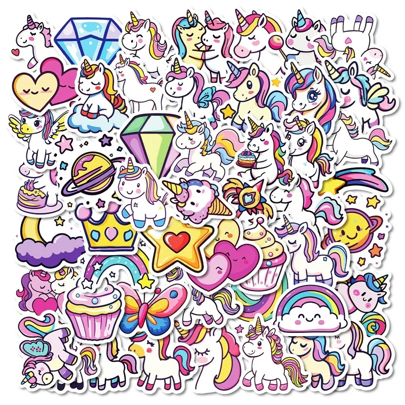 

10/30/50PCS Kawaii Love Unicorn PVC Sticker Aesthetic DIY Korean Decoration Scrapbooking Hand Accounting Supplies for Kids