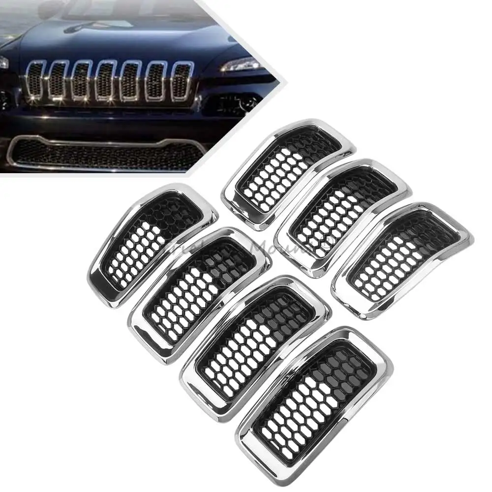 Suv Bumper Upper Grille Suv Front Grille Compatible With Jeep Cherokee 2014-2018 High Quality Abs Plastic Chrome Frame Grille