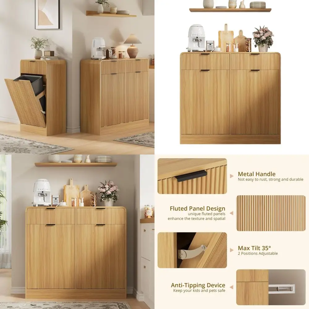 

20 Gallon Dual-Purpose Trash & Recycling Cabinet in Natural Oak for Kitchen & Living Room