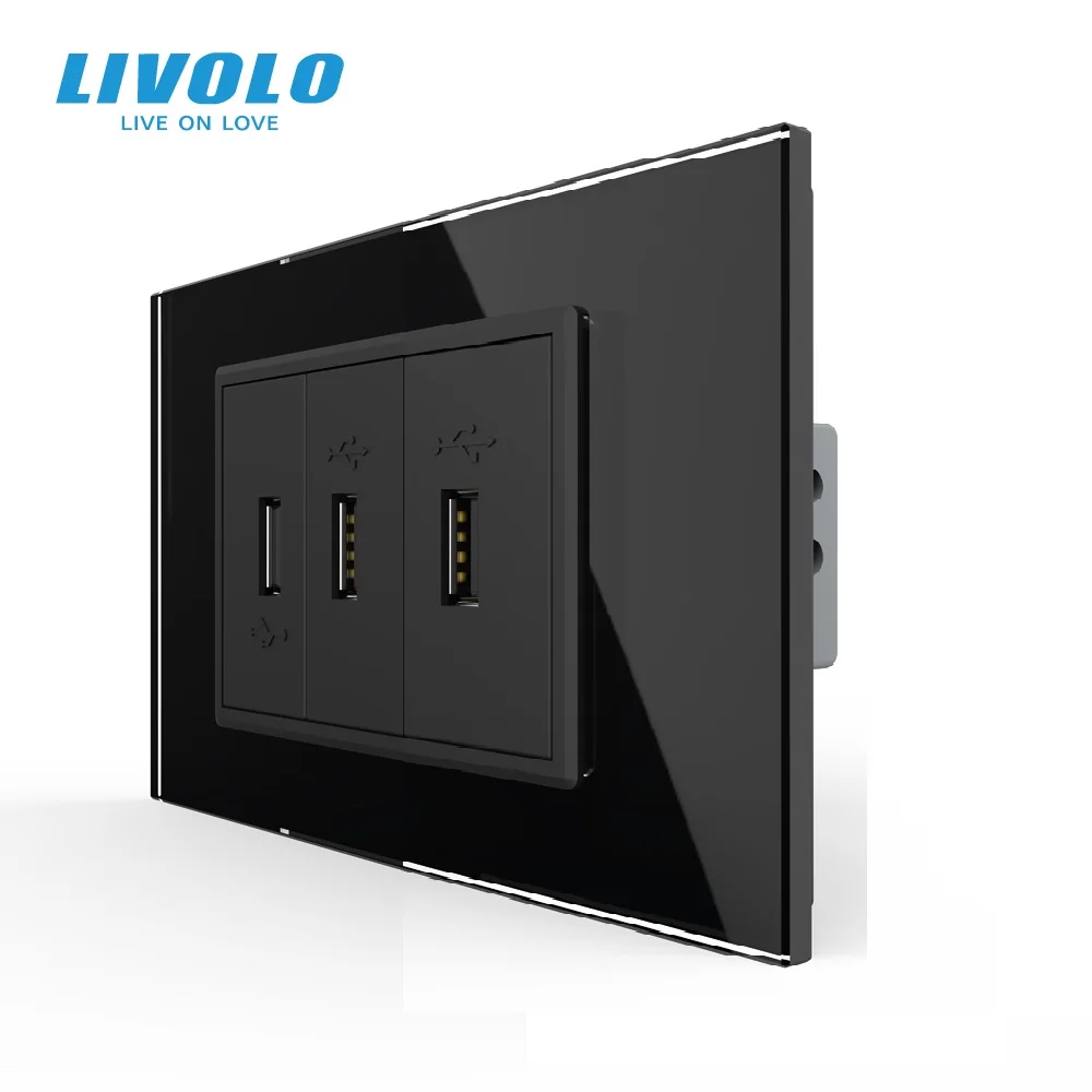 Imagem -03 - Livolo-tomada c9 Nós Padrão Usb Plug Painel de Cristal Carregador Usb Vl-c9c3usb 11 Novo