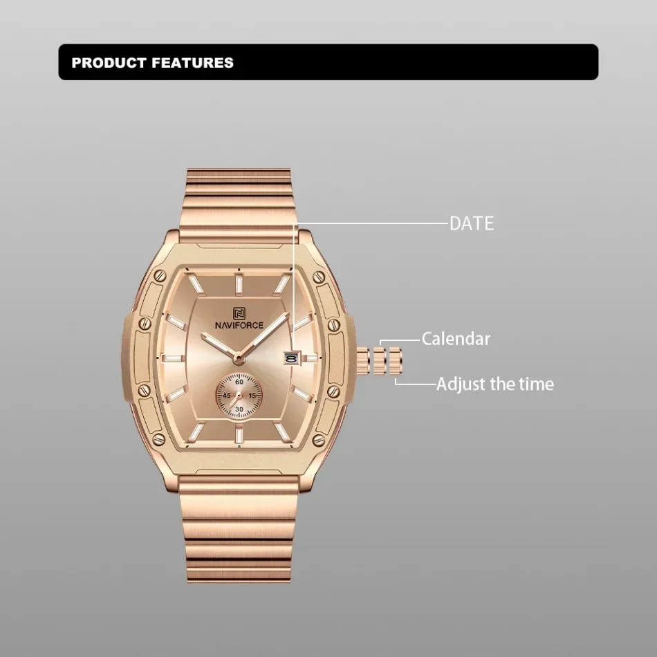 naviforce男性クォーツ時計防水カジュアルカップルウォッチ耐摩耗性ステンレスバンドスクエアダイヤルデザイン女性恋人ギフト2025