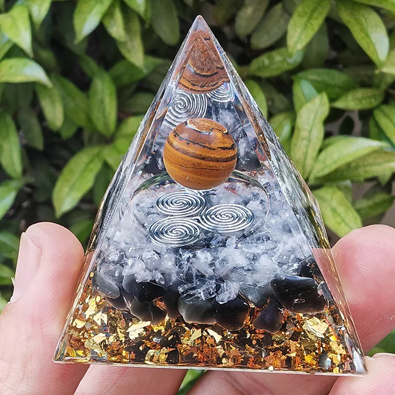 5cm Energy Pyramid Orgonite Reiki Natural Amethyst Ball Healing Crystal Chakra Tool Ornaments Resin Stones Home Decoration Gifts