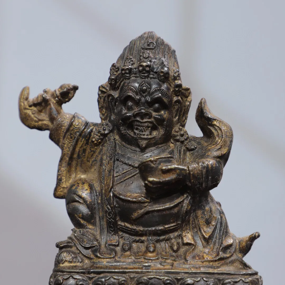 Nepalese Tibetan Old Yellow Copper Detached Diamond Hand Black Sky God of Wealth Statue Decoration Home Buddhist Hall Supplies 1