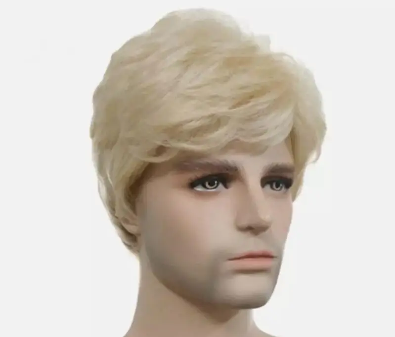 NEW Men's Blonde wig  Short Shaggy Natural Hair Wigs