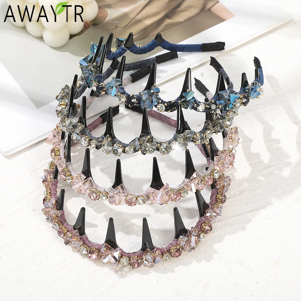 

AWAYTR Toothed Rhinestone Hairband Luxury Crystal Women's Hair Bands Hoop Braided Headband For Adult Girls Headwear