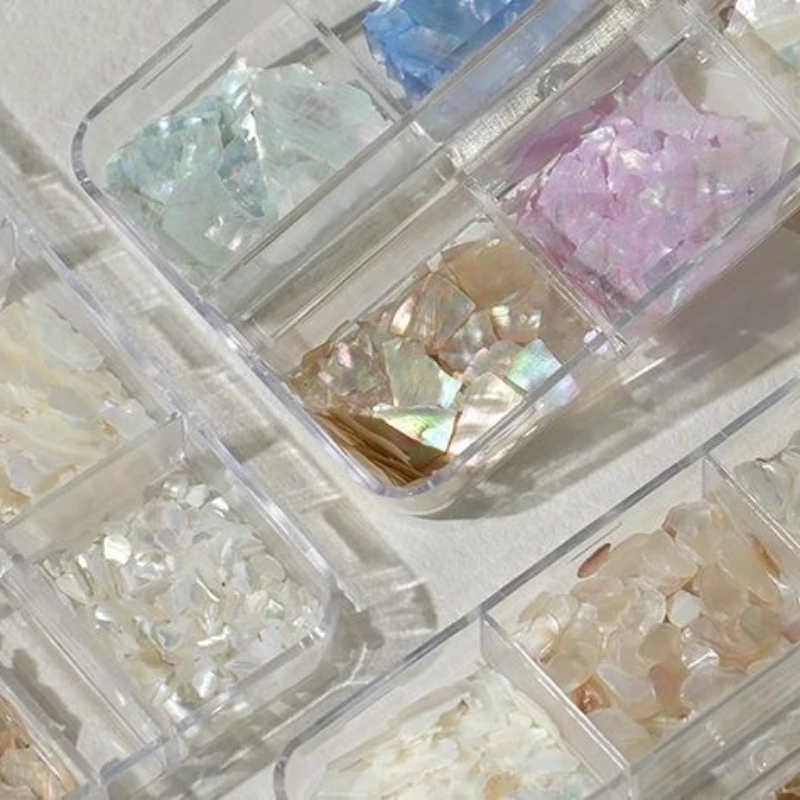 1 صندوق مسمار الفن غير النظامية قذيفة على شكل السحر التألق المجسم الراين للصيف شرائح صدف رقائق الأظافر Crafts بها بنفسك الحرف