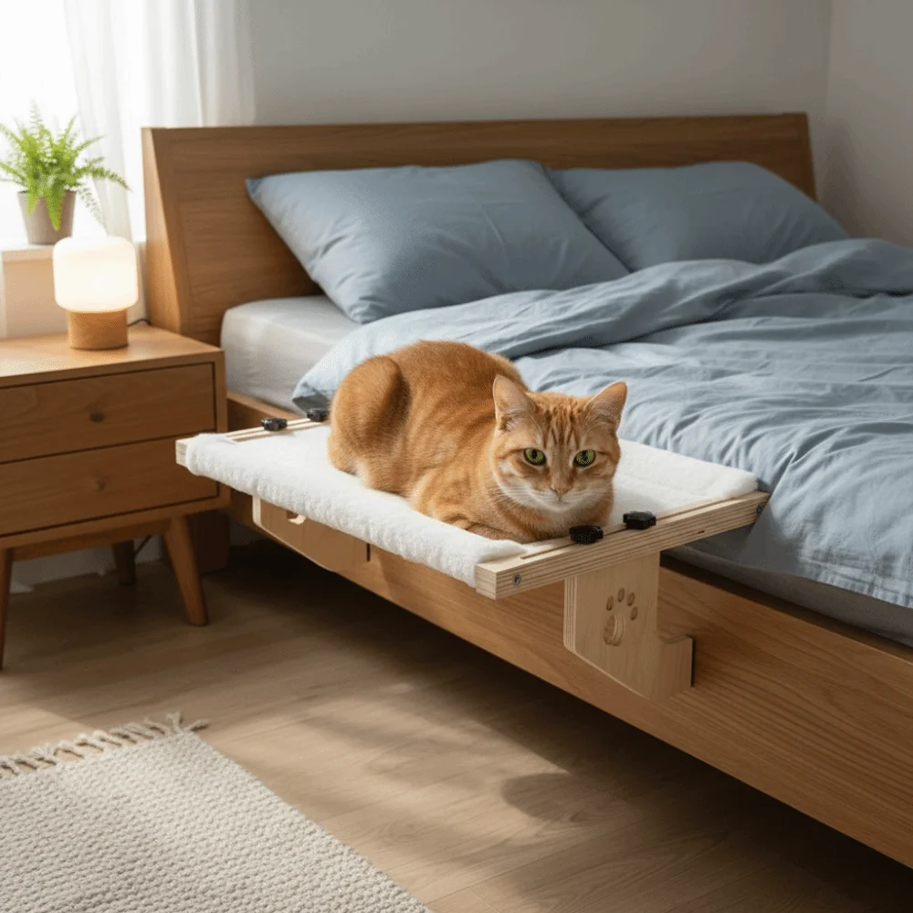 

Деревянный подвесной гамак для кошек на окно с принтом лап, прочная съемная уютная лежанка для питомцев, легко собирается