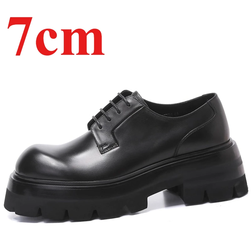 

England Men's Dress Shoes Genuine Leather 7cm Thick Bottom Shoes Comfortable Breathable Genuine Leather Wedding Derby Shoes Male