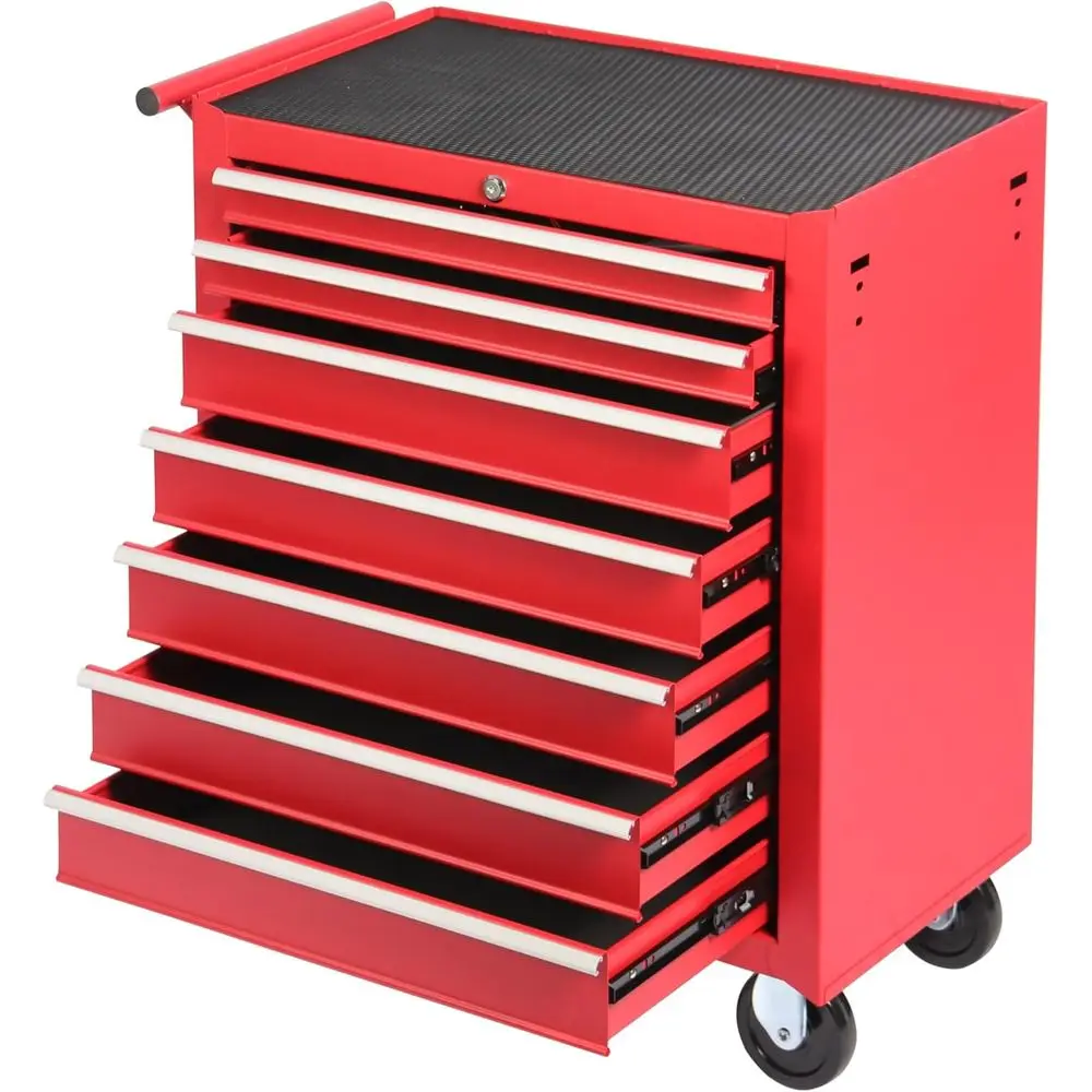 

Тележка-органайзер для инструментов с 4 выдвижными ящиками, с системой запирания и вкладышами для ящиков, для портативного хранения в гараже или мастерской (красная)
