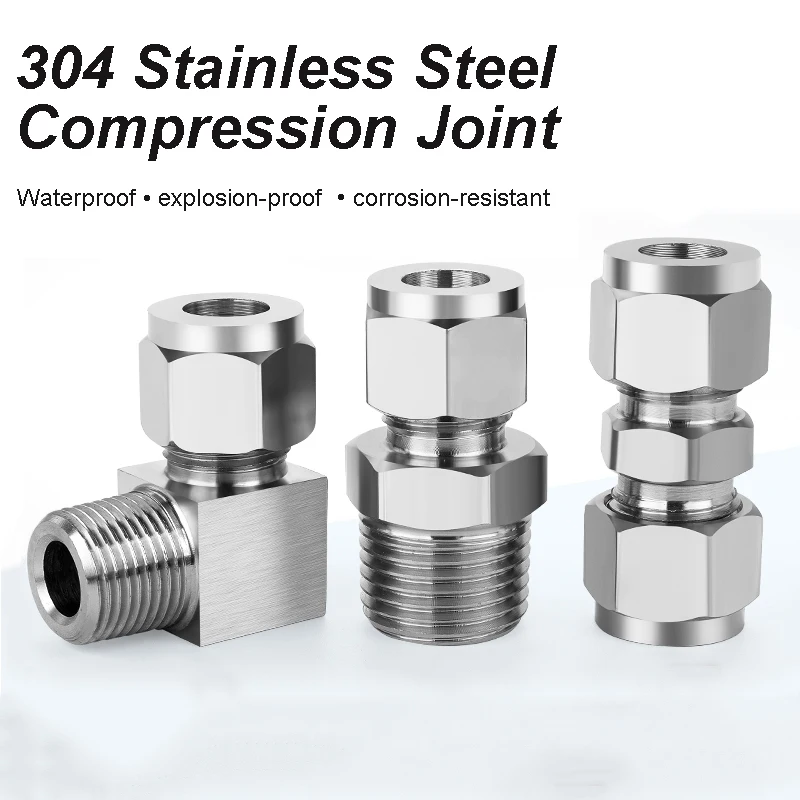 304 Stainless Steel Straight Elbow Tee Cross Variable Diameter Joint 4mm-18mm OD Double Ferrule Compression Union Connector