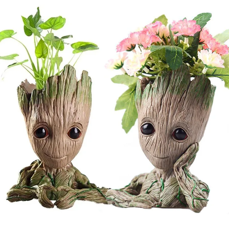 Creative Home Decors Anime Action Groot Character Multifunction Plants Flower Pot Pen Holder Storage Organizer Simulation Potted