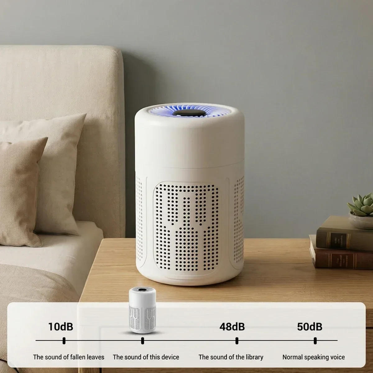 Luftreiniger mit HEPA-Filter, der die Technologie negativer Ionen nutzt, um Formaldehyd, Tiergerüche, Rauch und Staubpartikel zu entfernen – Tischluftreiniger. – Detail 3