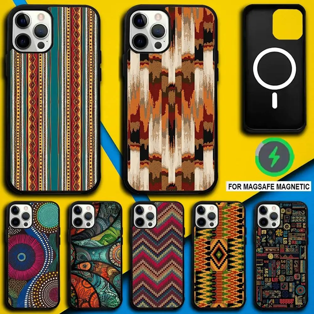 

African Wax Fabric Cover Phone Case For iPhone 17,16,15,14,13,12,11,Pro,Max,Plus,Mini,SE4,E Magnetic Magsafe Wireless Charging