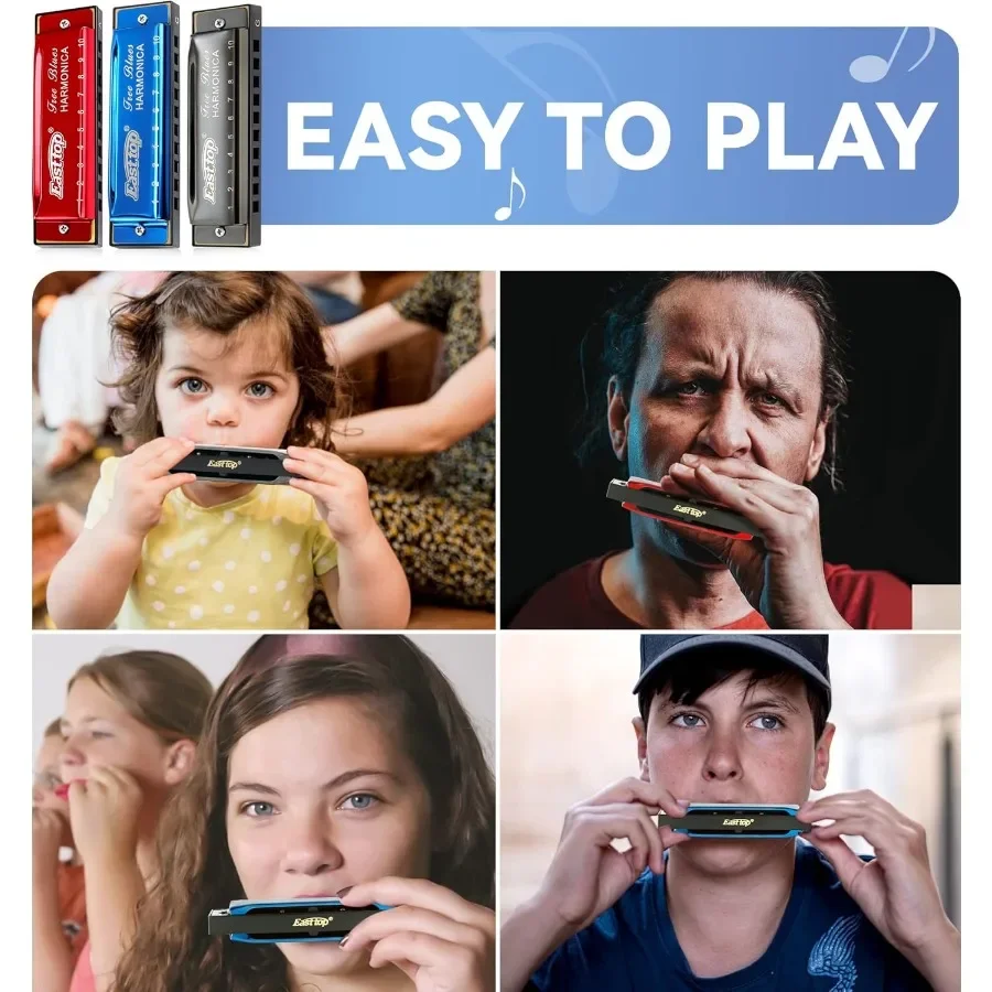 مجموعة هارمونيكا إيست توب مكونة من 310 فتحة بلوز هارب دياتونيك ماوث أورجان هارمونيكا مع 3 مفاتيح A C G للاعبي الفرقة للبالغين