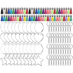 40PCS Acrylic Keychain Blanks Set Geometry Acrylic Blanks Keychain Tassels Key Chain Rings Jump Rings for DIY Keychain