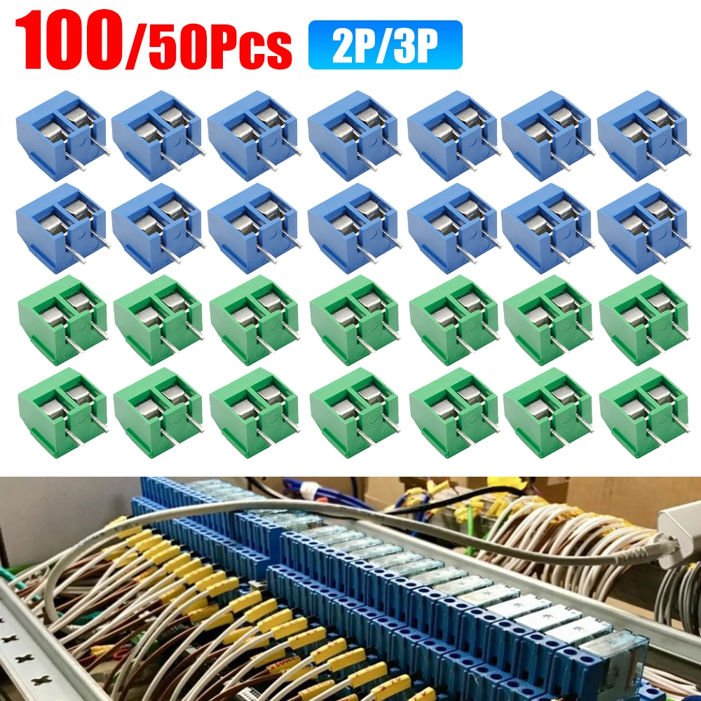 50/100 Pcs Screw PCB Terminal Block Connector KF301 5mm Pitch Screw PCB Terminal Block Connector Straight Pin 300V 16A