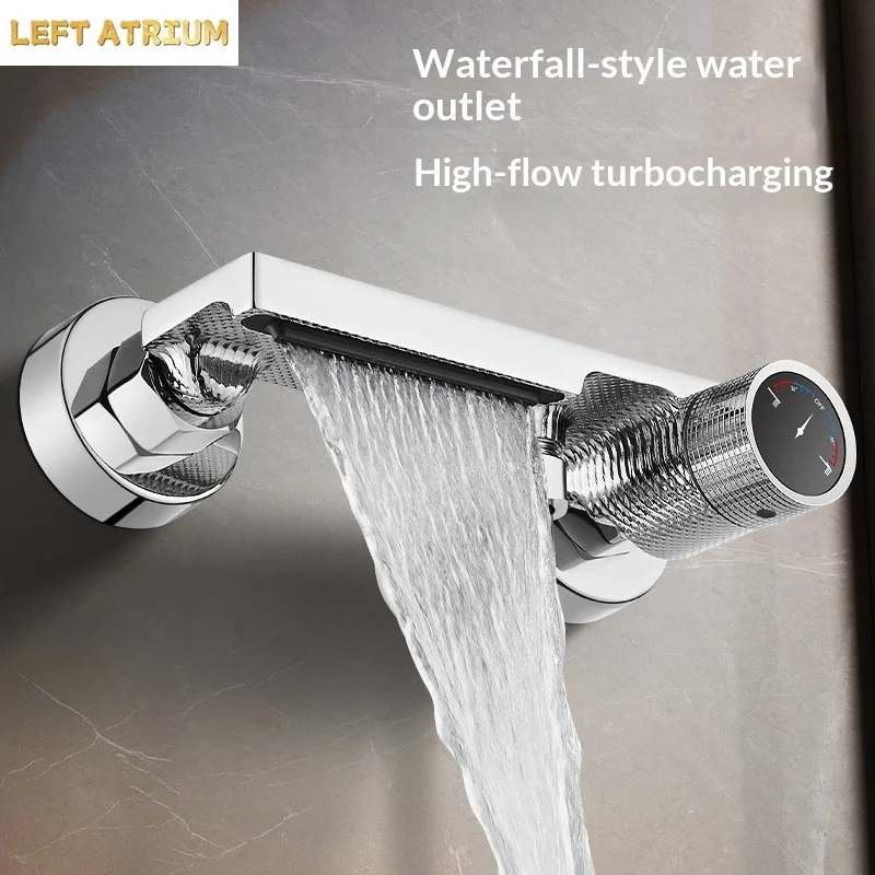 Wall-mounted waterfall bathroom shower mixer tap set with hot and cold water outlet, bathtub dedicated faucet and shower head