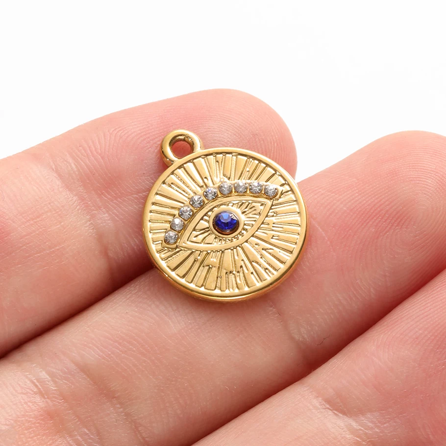 5 Stück Vintage handgefertigte blaue Öltropfen-Strass-Böser-Blick-Anhänger aus Hasama-Edelstahl mit Herz-Auge-Motiv für die Schmuckherstellung – Detail 15