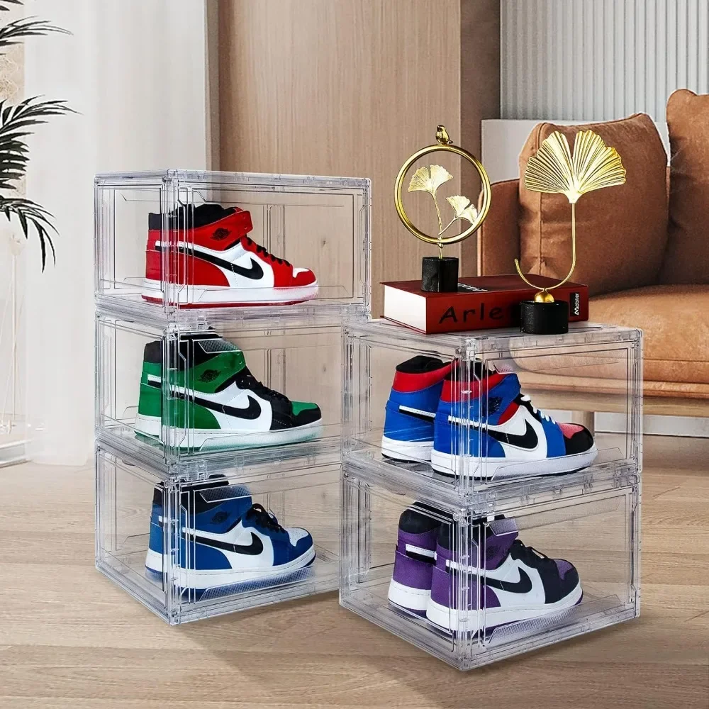 12-Pack Shoebox, Clear Plastic Stackable, Acrylic Shoe Display Case, Sneaker Storage, Fits a Size 15