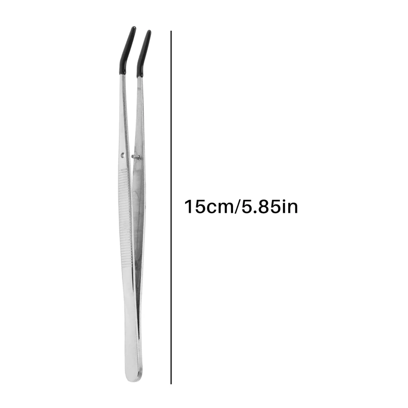 2 PCS Tweezers Curved Bent Rubber Tip Tweezers Stainless Steel Crafts Tweezers For Lab Jewelry Making