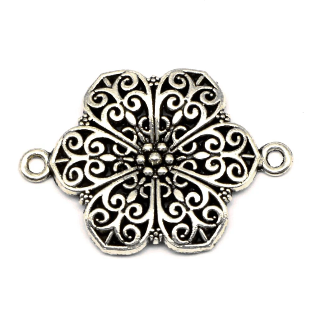 

Flower Connector Jewelry Making Pendant Art Crafts Diy Vintage Jewelry 28x40mm 3pcs Antique Silver Color