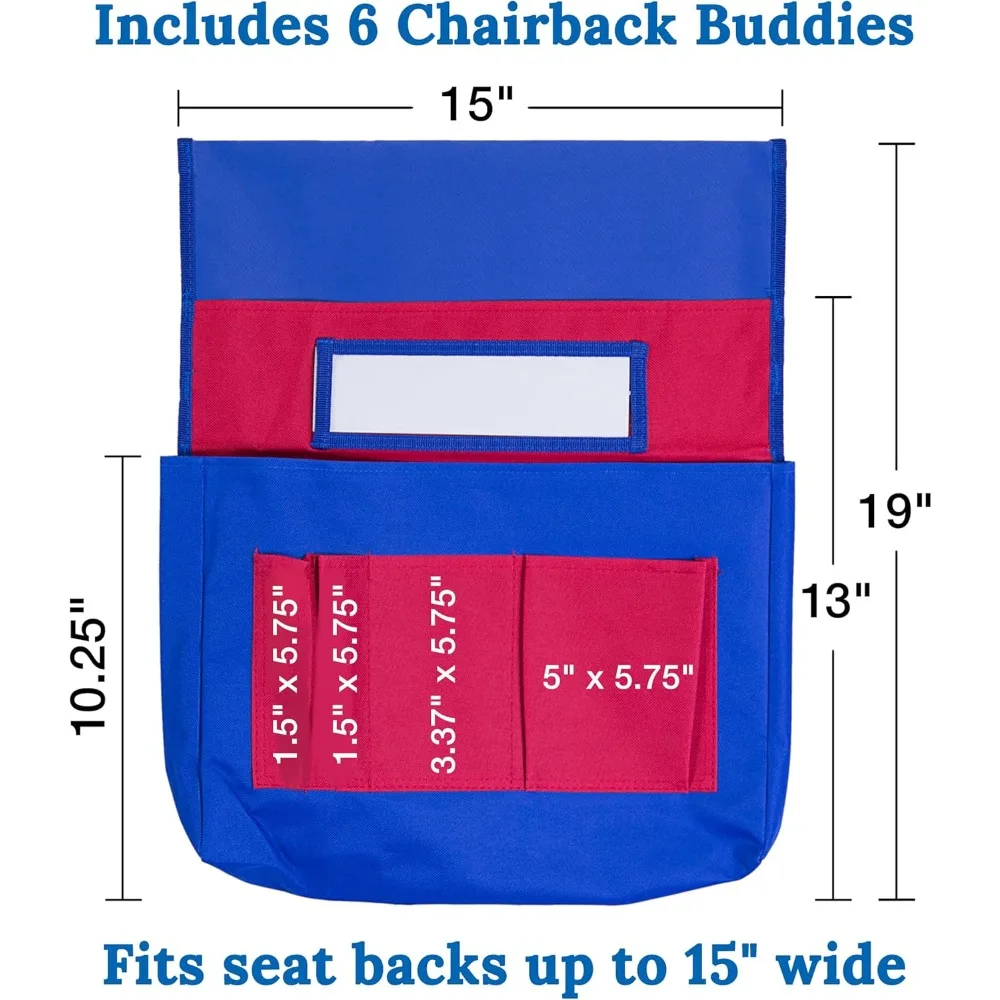 6-Pack Blue and Red Chairback Buddy Pocket Chart Set, 15