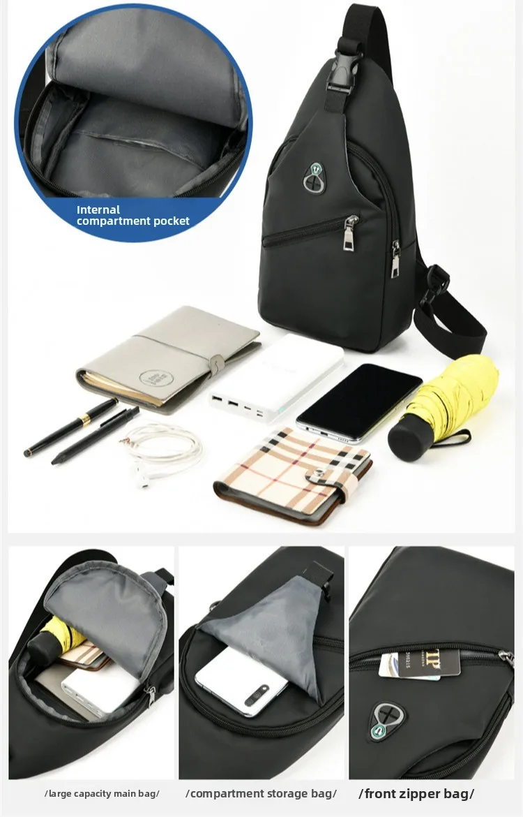 New Casual Men's Chest Bag, Fashionable and Versatile USB Crossbody Bag, Water-resistant and Large-capacity Single-shoulder Bag