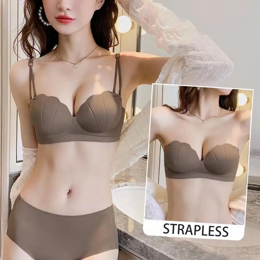 Invisible Brassiere Wireless Brassiere Stylish Women's Strapless Bra with Anti-slip Strip Push Up Effect Detachable Straps