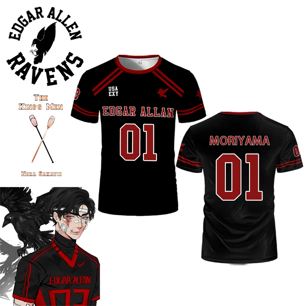 

2025 New The Foxhole Court Edgar Allan Ravens Lacrosse Jersey Cosplay Riko Moriyama 3D Tshirt All For The Game Kids Uniform