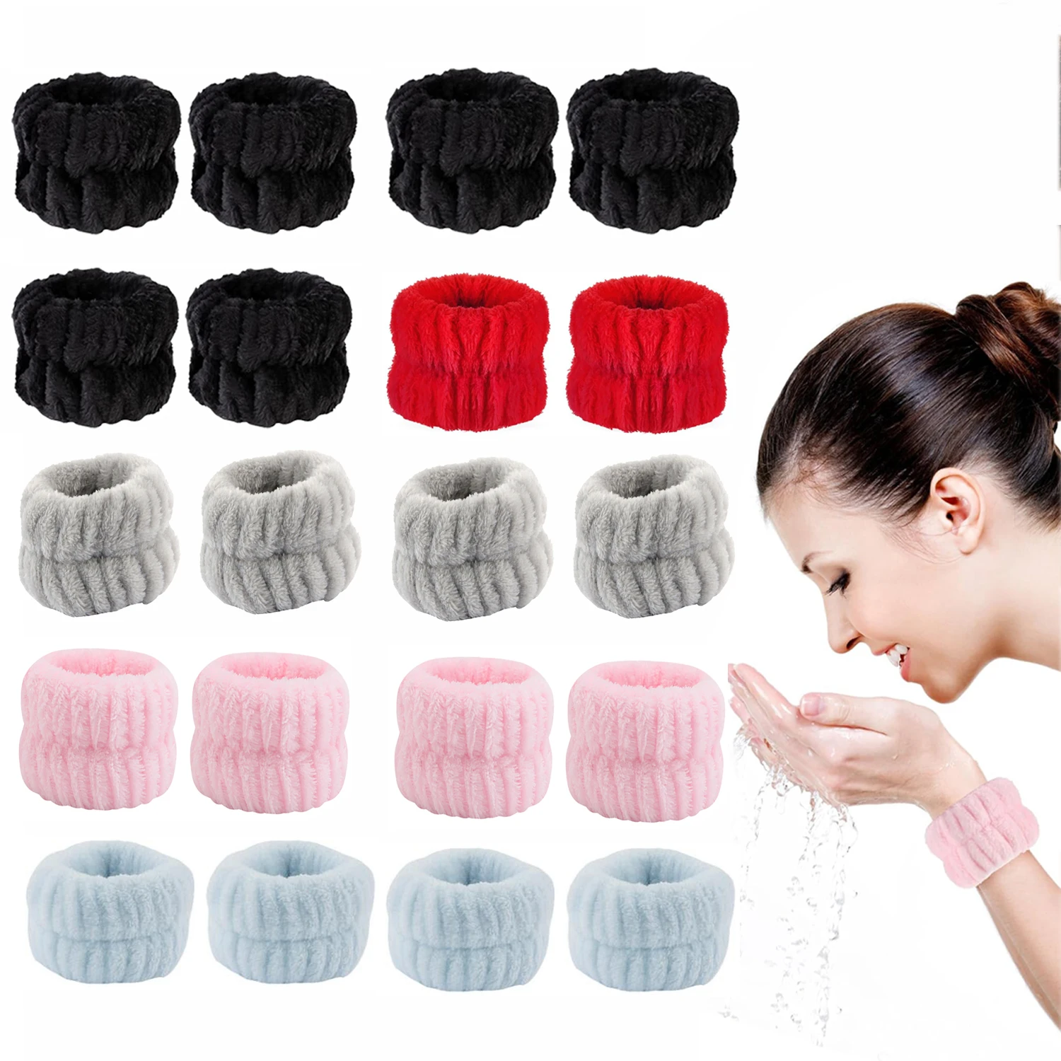 

20Pcs Set Plush Wash Face Wrist Straps Solid Color Water Uptake Moisture-proof Sleeve For Washing Face