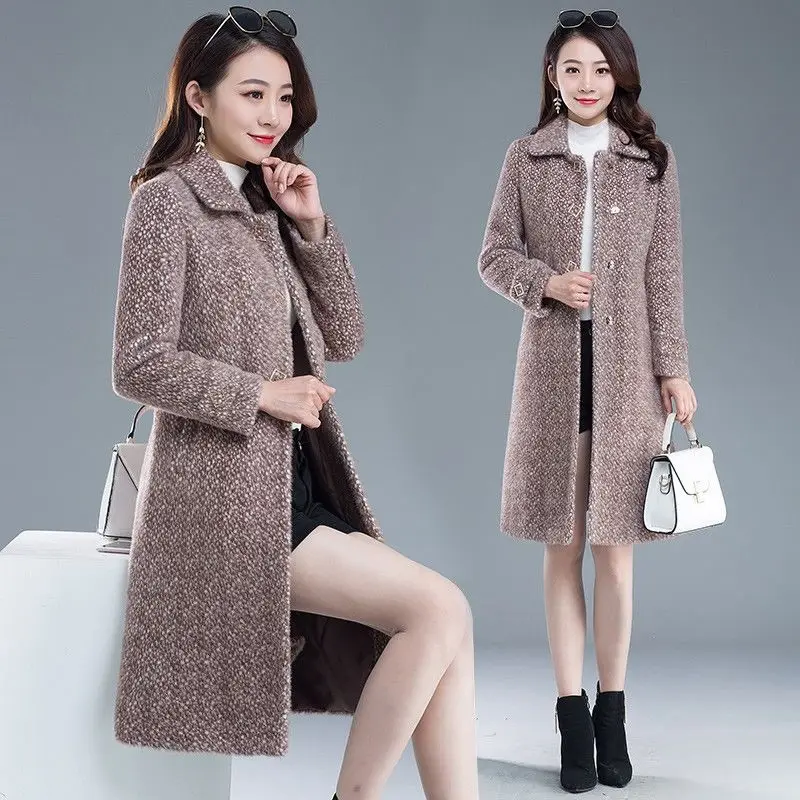 

2023 New Women Elegant Imitation Mink Woolen Coat Female WinterJacket Thicken Keep Warm Long Wool Coats Mom Cashmere Overcoat