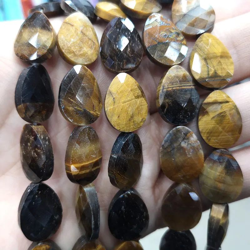 

Natural Faceted Water Drop Tiger Eye Stone Beads Gemstone Spacer Beads For Jewelry Making DIY Bracelet Earrings 13*18mm