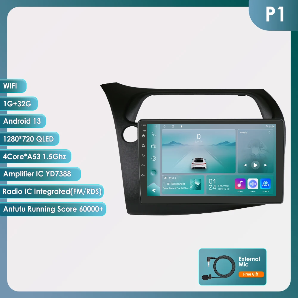 360 Camera Android14 Autoradio Voor Honda Civic Hatchback 2005 - 2011 Auto Multimedia GPS 4G Carplay Intelligente scherm autoradio